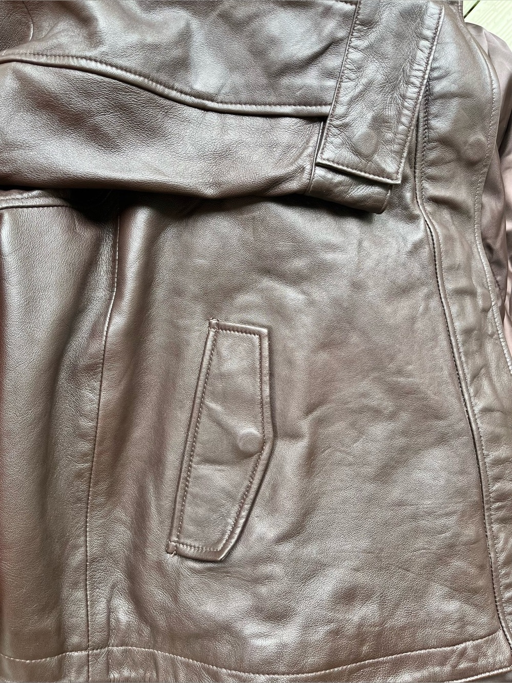Zara 100% Leather Bomber Jacket High Neck Long Sleeves Cuffs Brown Medium NEW - Picture 14 of 16